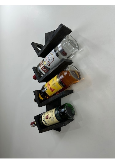 Doğal Ahşap Şaraplık, Şarap Rafı, 4'lü Ahşap Şaraplık, Siyah