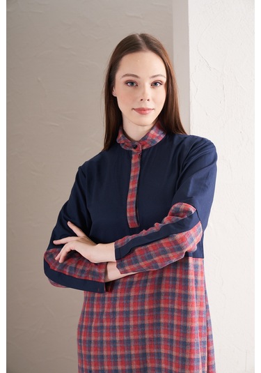 Blok Elbise Kırmızı Laci Kırmızı Lacivert Kırmızı - Lacivert