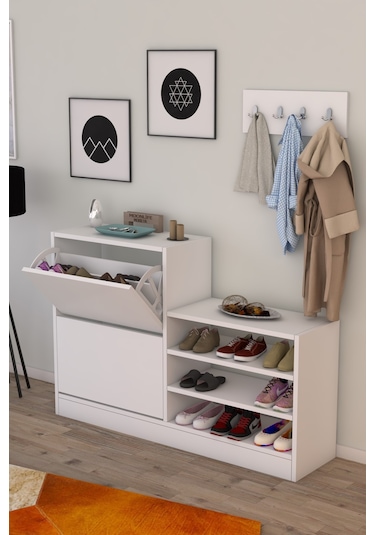 Anatolia 2 Kapak Kayar Raflı Ayakkabılık Beyaz