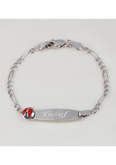 Uğur Böceği İsimli Gümüş Bebek Künyesi Çocuk Bileklik  Csb03