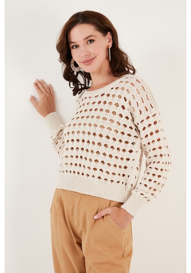 Lela Ajurlu Triko Örme Bayan Kazak 6071533 Ekru