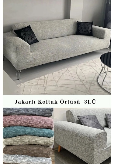 Jakarlı Koltuk Örtüsü , Kanepe Örtüsü ,chester Örtüsü Krem