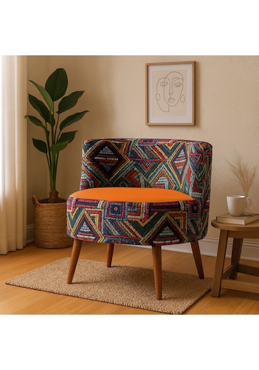 Sydney Berjer - Dijital Baskı Kumaş Modern Tekli Koltuk - Turuncu Turuncu