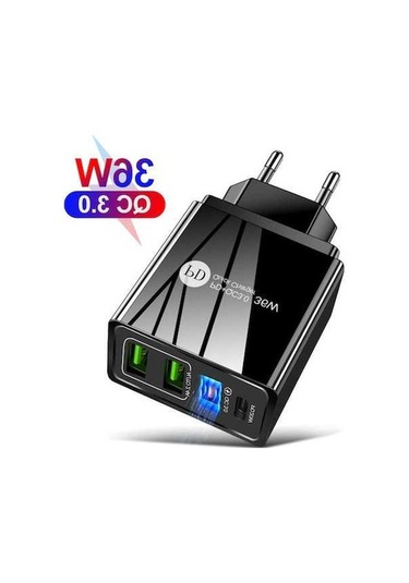 Sandwich 36w Mini Siyah Euro Şarj Cihazı, 3 Usb Qc 3.0 + Pd Hızlı Şarj, Seyahat Usb Adaptörü, 100-240v, Ev Ve Seyahat İçin