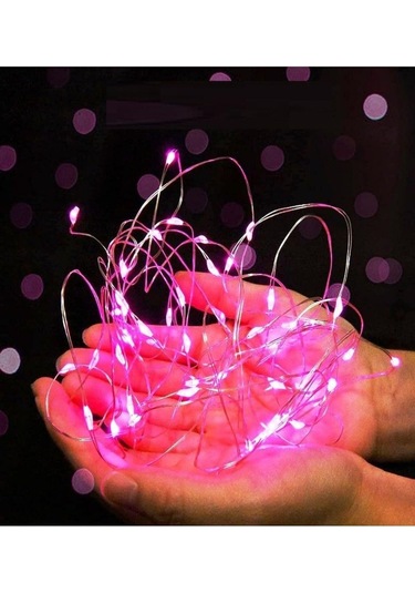 Ev Balkon Ve Parti İçin 10 Metre Pilli Pembe Renk Peri Led Yılbaşı Süsü Işık Pembe