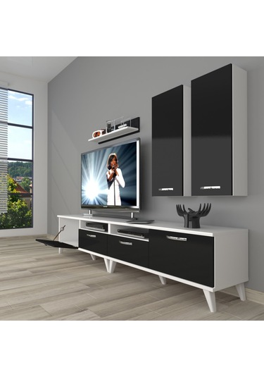 Decoraktiv Eko 5200d Slm Retro Tv Ünitesi Tv Sehpası Beyaz - Siyah