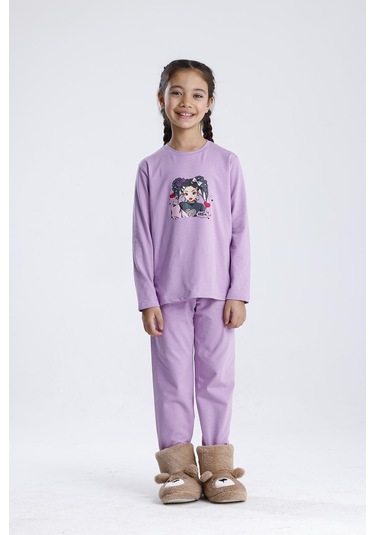 Baskılı Pijama Takımı Mor