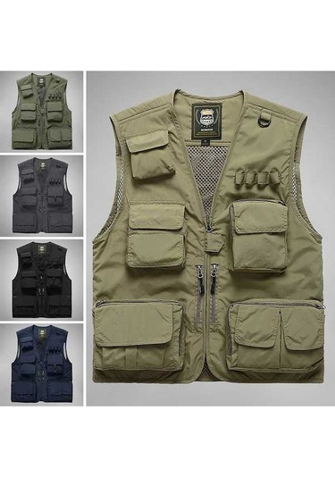 Artfulabode Yeşili Yelek, V-yaka, Tutma Sansız Ordu Kamp İş İçin. Hava, Erkek Fonksiyonel Cep Balık Açık Haki