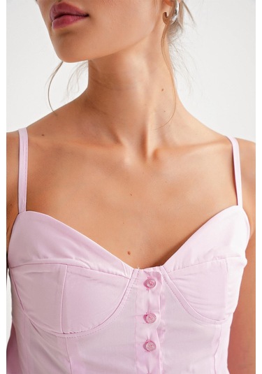 4737 Kadın Düğmeli Kuplu Pileli Bluz Pembe Pembe