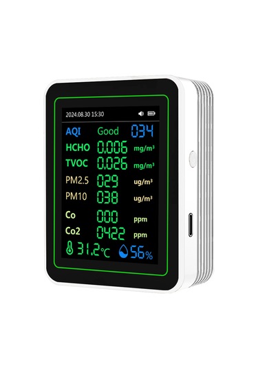 Gajeena Zn-mt14 Beyaz Ayaklı 12'li Hava Kalite Monitörü - Co, Co2, Pm2.5, Hcho Ve Tvoc Tespiti İle Ekranda Eğri Gösterim