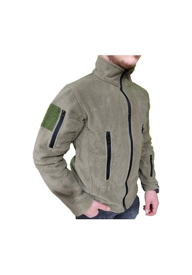 Lıghtınghm Erkek Haki Askeri Taktik Fermuarlı Polar Mont Ceket