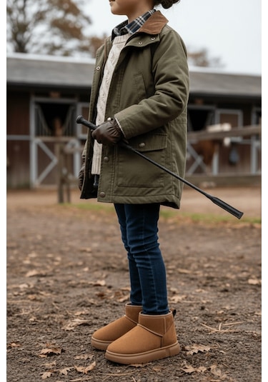 Muggo Dippery Çocuk Kalın Taban İçi Tüylü Günlük Mini Yarım Bot Taba