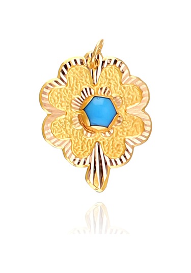Moom Mücevherat Kadın 14 Ayar Altın Çiçek Desenli Mavi Taşlı N11.40189