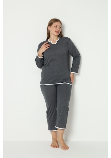 Fames Pijama Yazlik Büyük Beden Pijama Takim Antrasit