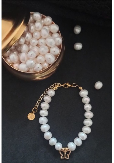 24k Altın Kaplama Gerçek İnci Kelebek Detaylı Trend Bileklik Beya Gold