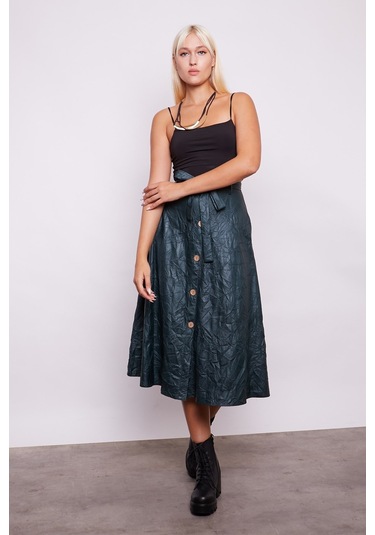 Kraş İnce Deri Yüksek Bel Yan Cepli Kiloş Uzun Etek-zümrüt - Zümrüt Zümrüt Yeşili