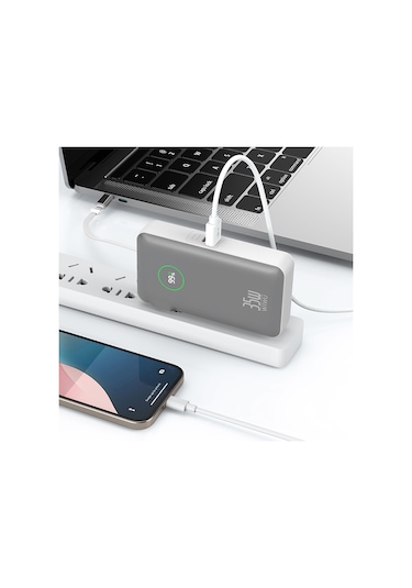 Wiwu Wi-p049 Noble Serisi Type-c Kablolu Dijital Led Göstergeli Powerbank Pd 35w 10000mah Gri
