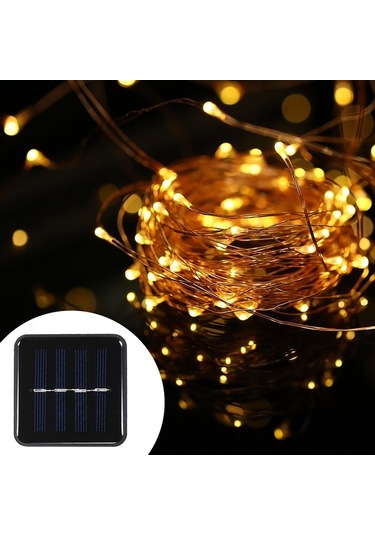 Novahub Güneş Enerjili 200 Işıklı Bakır Tel Işık Zinciri - 8 Modlu Sıcak Beyaz Dekorasyon Işık Sıcak Beyaz