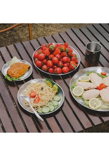 Dolıty 5 Adet Paslanmaz Çelik Yemek Tabağı Piknik Için Metal Gümüş