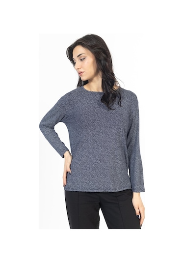 Yeni Sezon 2024 Desenli Yuvarlak Yaka Rahat Kalıp Likralı Anne Penye Bluz 6406-lacivert Lacivert