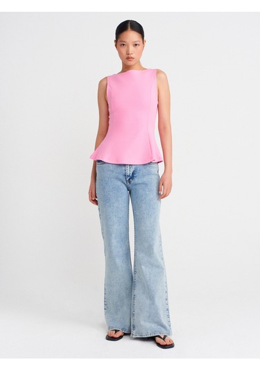 Dilvin 21001 Kayık Yaka Peplum Top-pembe Pembe