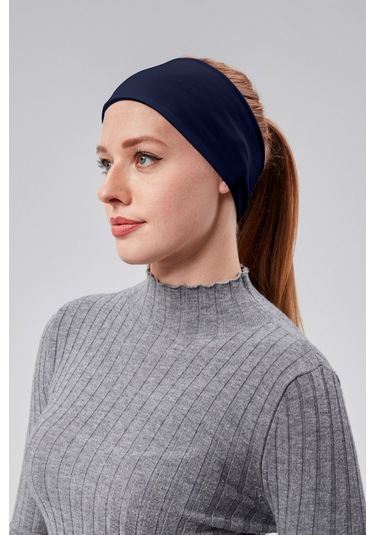 Kadın Spor Saç Bandı Bandana Penye Esnek Bone Dikissiz Lacivert