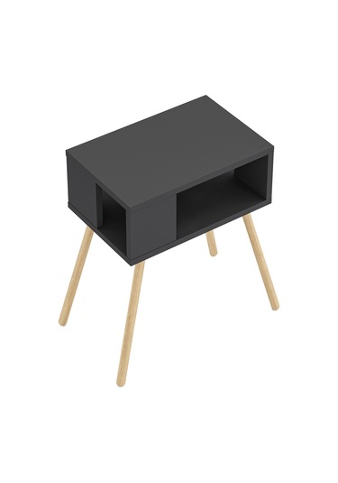 İntergo Ahşap Ayaklı Dekoratif Raflı Komodin Antrasit Gri