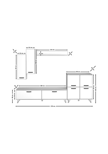 Decoraktiv Eko 6 Slm Std Retro Tv Ünitesi Tv Sehpası Beyaz - Siyah