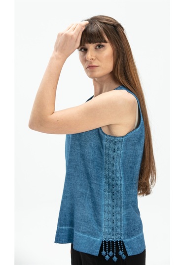 Kolsuz Poplin Zeyno Bluz İndigo indg