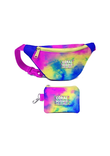 Coral High Kız Çocuk Renkli Batik Desenli Bel Çantası Ve Bozuk Para Cüzdanı Set Çok Renkli