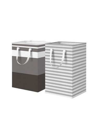 Hangfox 75l Büyük Gri Siyah Çizgili Kumaş Depolama Sepeti - Yüksek Dayanıklı, Katlanabilir, Uzun Çantanaklı, Ev İçi Kirli Giyim Ve Battaniye Saklama Aleti Siyah Ve Gri