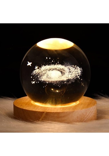 Çocuklar İçin 3d Bulutsu Kristal Top Gece Lambası Ahşap Tabanlı Cam Top Gece Lambası Fantezi Dekor Galaksi Gezegen Gece Lambası Hediye Yatak Odası Dekoru Çok Renkli