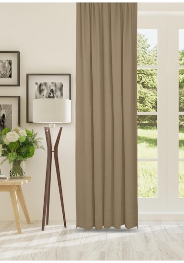 Cheap's Home Petek Dokulu Kadife Dokuma Düz Dikiş Ekstrafor Büzgü Fon Perde Bej