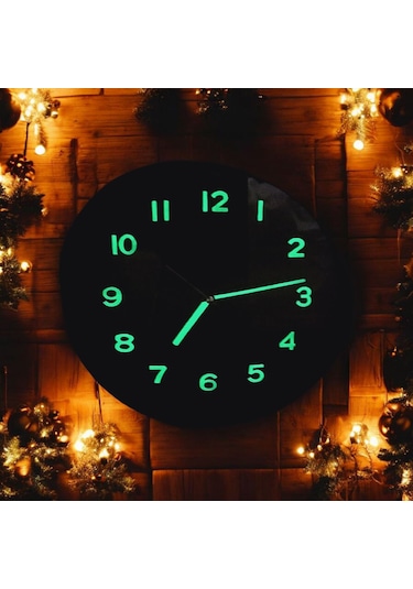 Karanlıkta Parlayan Fosforlu Siyah Duvar Saati Fosforlu Kolye