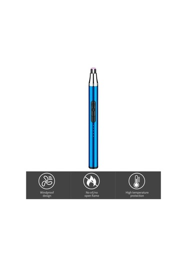 Pazly Türkçe Usb Şarjlı Mavi Alevsiz Ateşleyici, Rüzgar Geçirmez Uzun Saplı, Ev Ve Kamp İçin Güvenli Taşınabilir Sobası Mavi