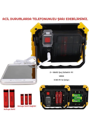 Exeo Şarj Edilebilir Pilli Led Kamp Fener Lamba Çalışma Işığı