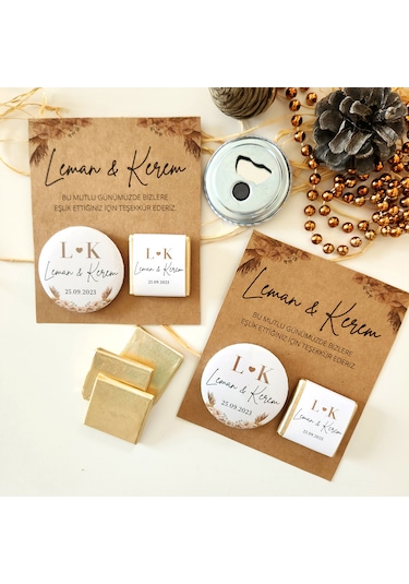 Kraft Kağıt Çikolata Ve Magnet Nişan Söz Hediyelik 30 Adet
