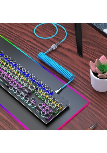 Pazly Hxsj H-1 Mekanik Klavye Type-c Uzatılabilir Spiral Nilon Örgü Kablo Mavi