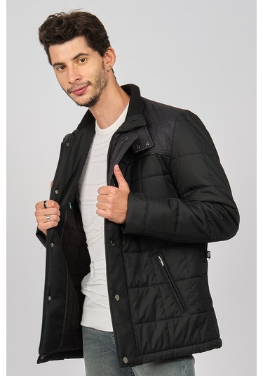 Daynax Erkek Içi Kürklü Deri Biyeli Kapitone Kaban 4924000 Siyah-Siyah