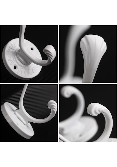 Mufunye Beyaz Metal Duvarlı Gardırop Kanca Seti 5 Adet - Vantiyer/banyo İçin Kıyafet, Anahtar, Şapka Takımı - Somunlar Dahil Beyaz