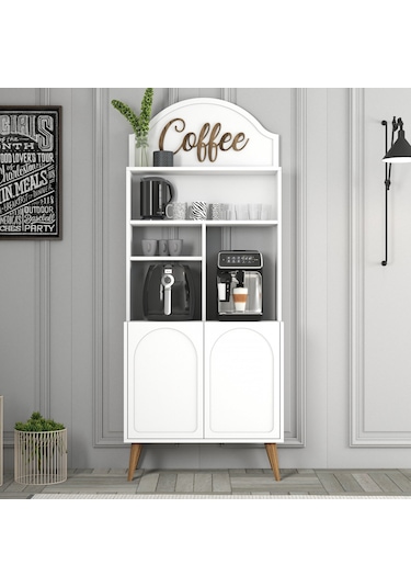 Lyon Kahve Köşesi 80cm - Beyaz / Ceviz