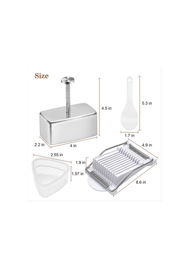 Gildedwill Onigiri Kalıp Seti Paslanmaz Çelik Musubi Kalıbı, Dilimleyici, Üçgen Pirinç Topu Kalıbı Ve Pirinç Kaşığı Musubi Pres Kalıbı