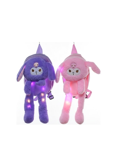 Peluş Işıklı Oynar Kulaklı Kuromi Sırt Çantası
