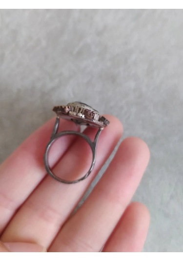 925 Gümüş Dumanlı Kuvars Yüzük 288 Siyah - Beyaz