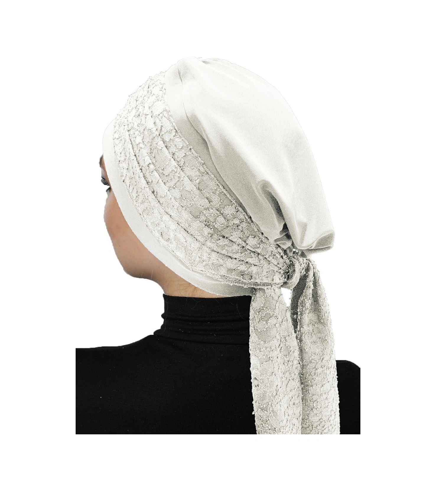 Dantel Bandana Krem Hazır Türban Tesettür Bone Krem