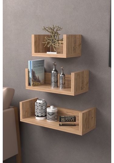 Duvar Rafı Dekoratif U Raf Ceviz