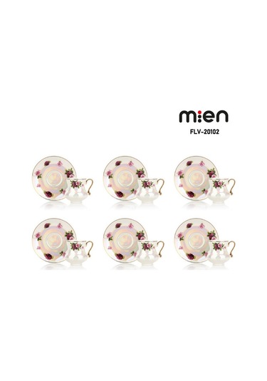 Mien 6 Kişilik Retro Flower Sedefli Fincan Takımı Işıltılı Vintage Şıklık Beyaz