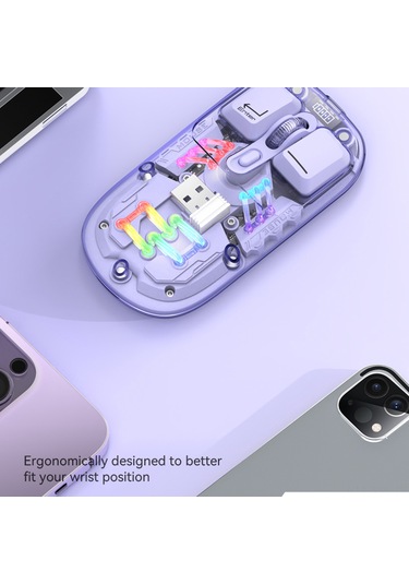 Springsun Şeffaf Kablosuz Çift Modlu Fare - 2.4g+bluetooth, Rgb Aydınlatma, 1600dpı, Sessiz Tuşlar H118