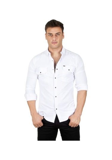 Deepsea Erkek Beyaz Fitilli Çıtçıtlı Kot Gömlek 300421 Beyaz