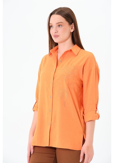 Sortie Collection Gül Nakışlı Gömlek Oranj